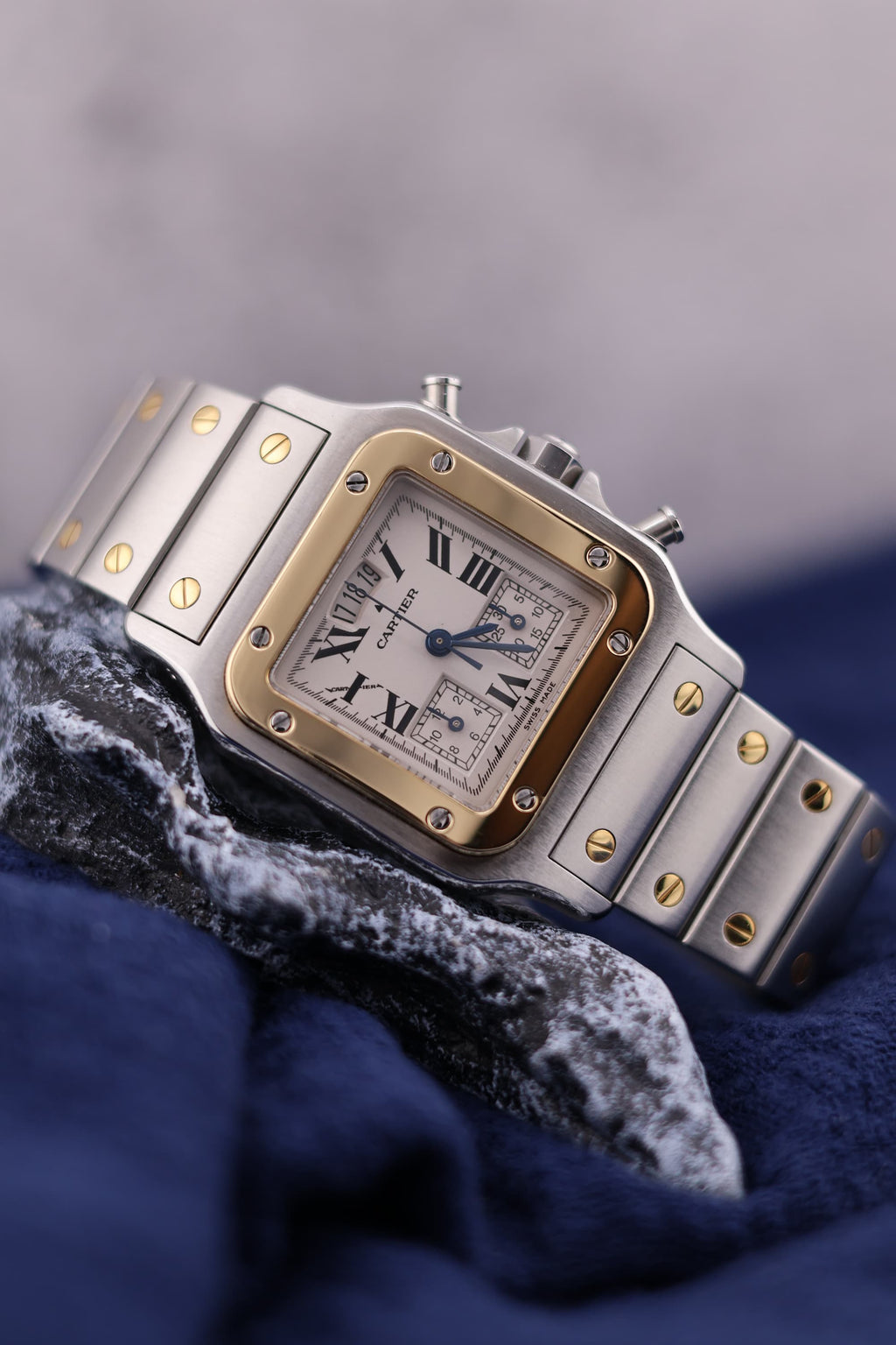 Cartier Santos Chronograph Ref. 2425 in steel and gold with off-white dial and integrated bracelet