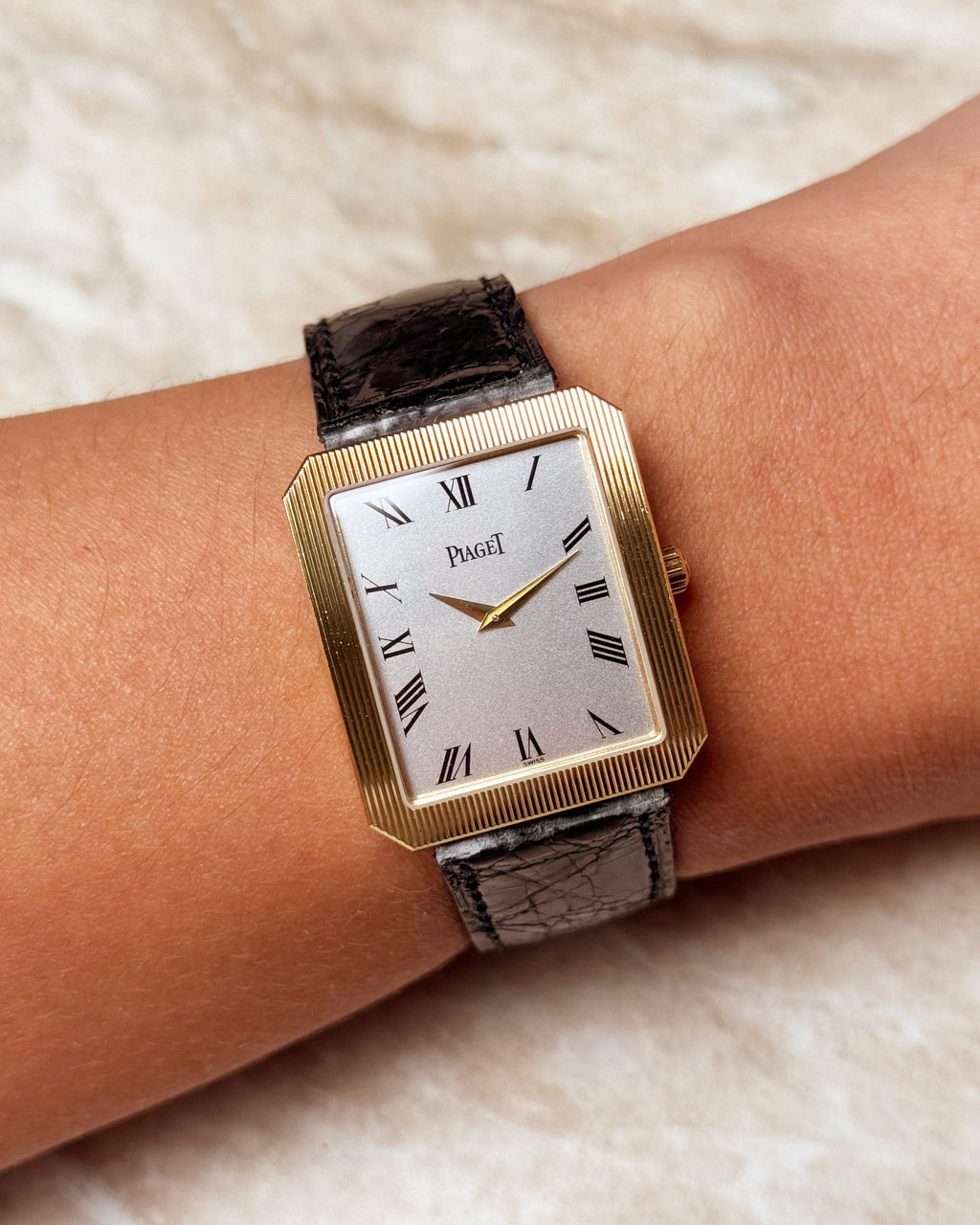 Piaget Protocole Jumbo 90154 on wrist, showing elegant proportions and silver Roman dial.