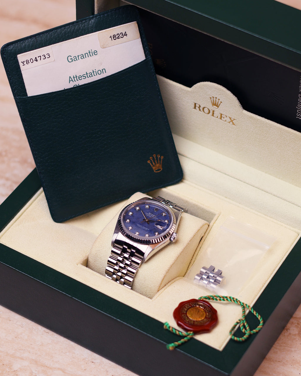 Rolex Datejust 16234 sodalite dial full set with original Rolex box and papers