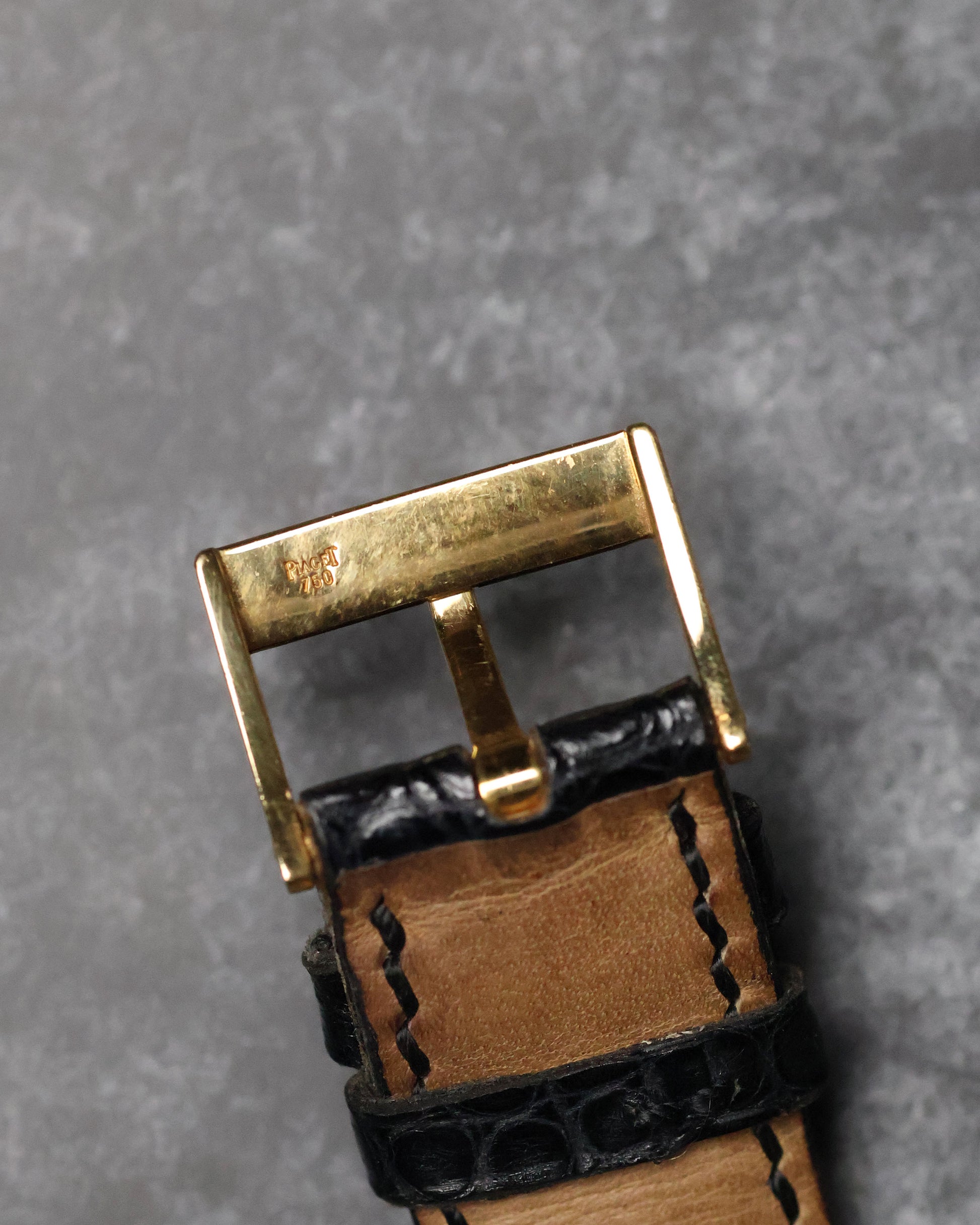Underside of original 18K yellow gold Piaget buckle, detail of clasp construction.