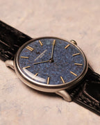 Three-quarter shot of the Vacheron Constantin Ref. 2006 showing its titanium blue dial, slim profile, and polished case edges.