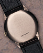 Caseback view of the Vacheron Constantin Ref. 2006 displaying the smooth brushed finish of the white-gold back and strap attachment points.