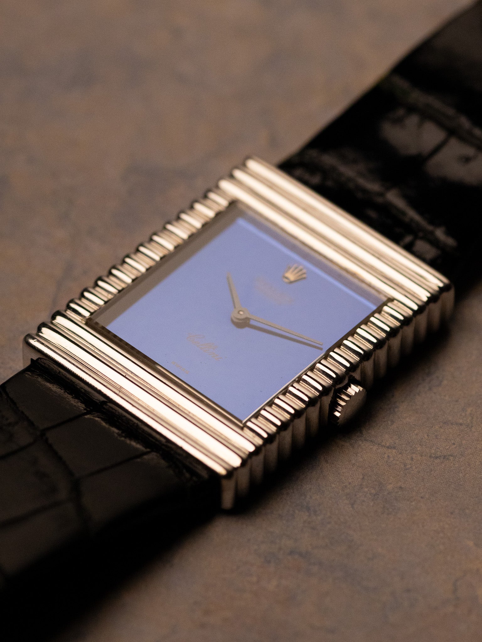 Close-up of Rolex Cellini 4012 dial with applied Rolex crown and Cellini signature