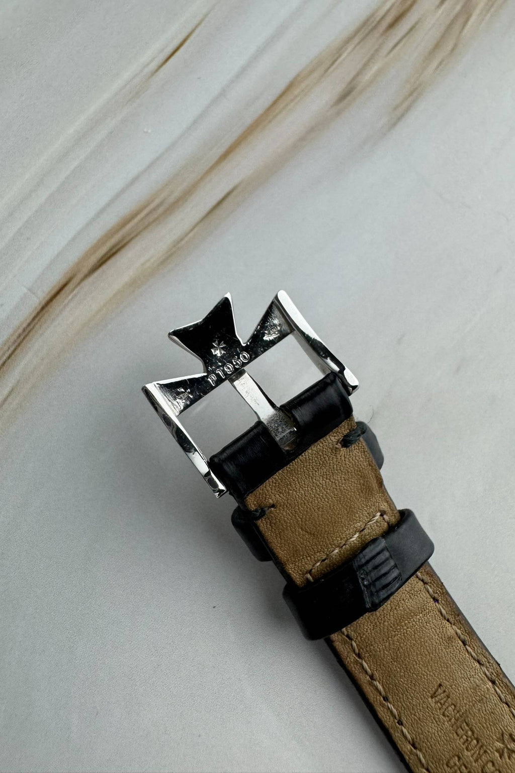 Genuine Vacheron Constantin black alligator leather strap paired with platinum buckle