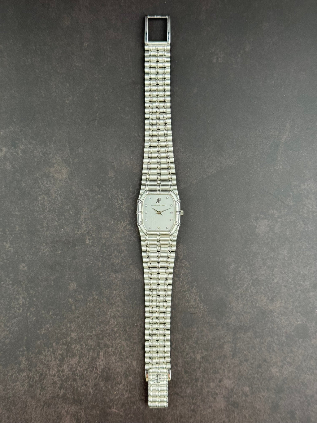 Audemars Piguet Bamboo ladies’ watch in 18K white gold with diamond hour markers and integrated bracelet, c. 1980s
